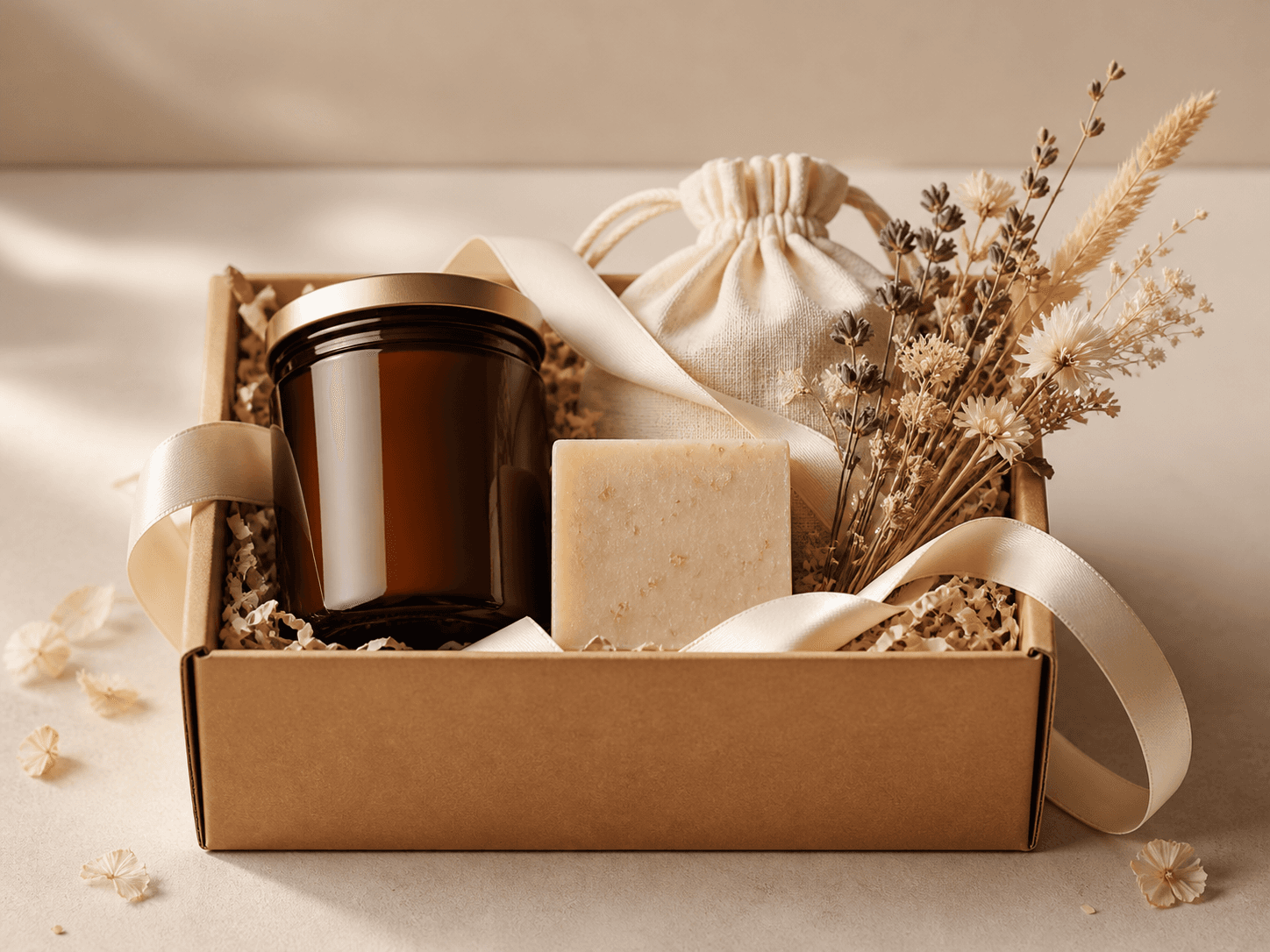 Self-care gift box with carefully arranged gifts inside